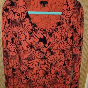 Talbots Soft Cardigan Sweater in Floral Orange and black.  2X